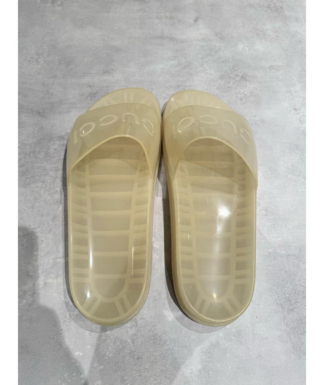 GUCCI Бежевые резиновые шлепанцы, фото 4