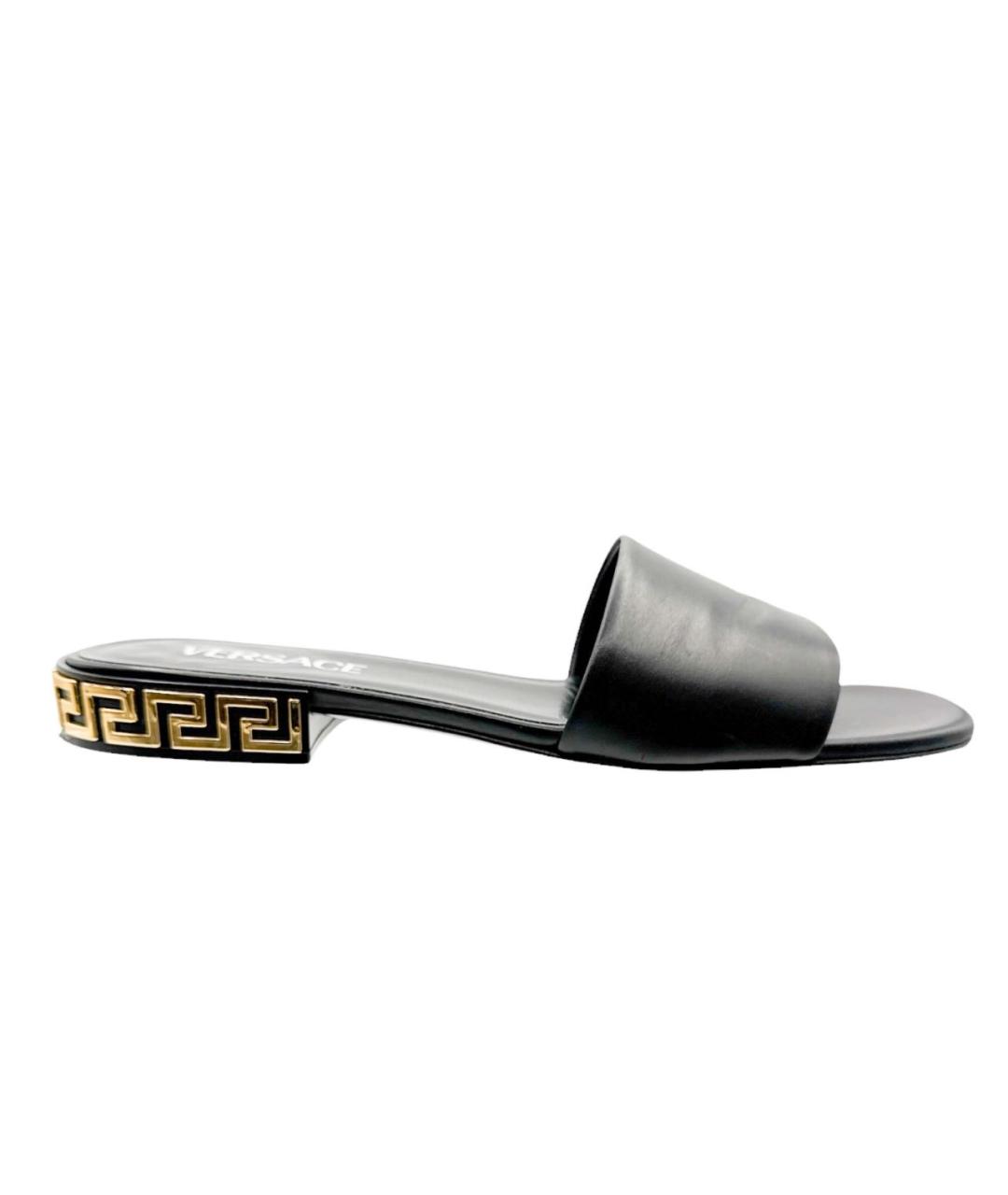 VERSACE Черные кожаные шлепанцы, фото 9