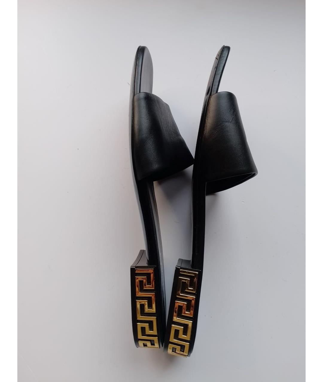 VERSACE Черные кожаные шлепанцы, фото 5