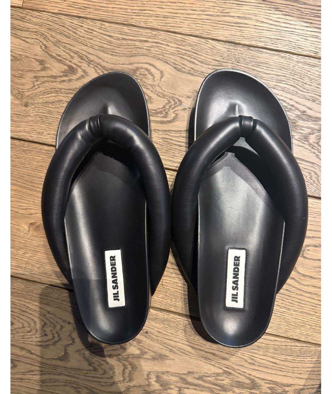 JIL SANDER Черные кожаные шлепанцы, фото 3