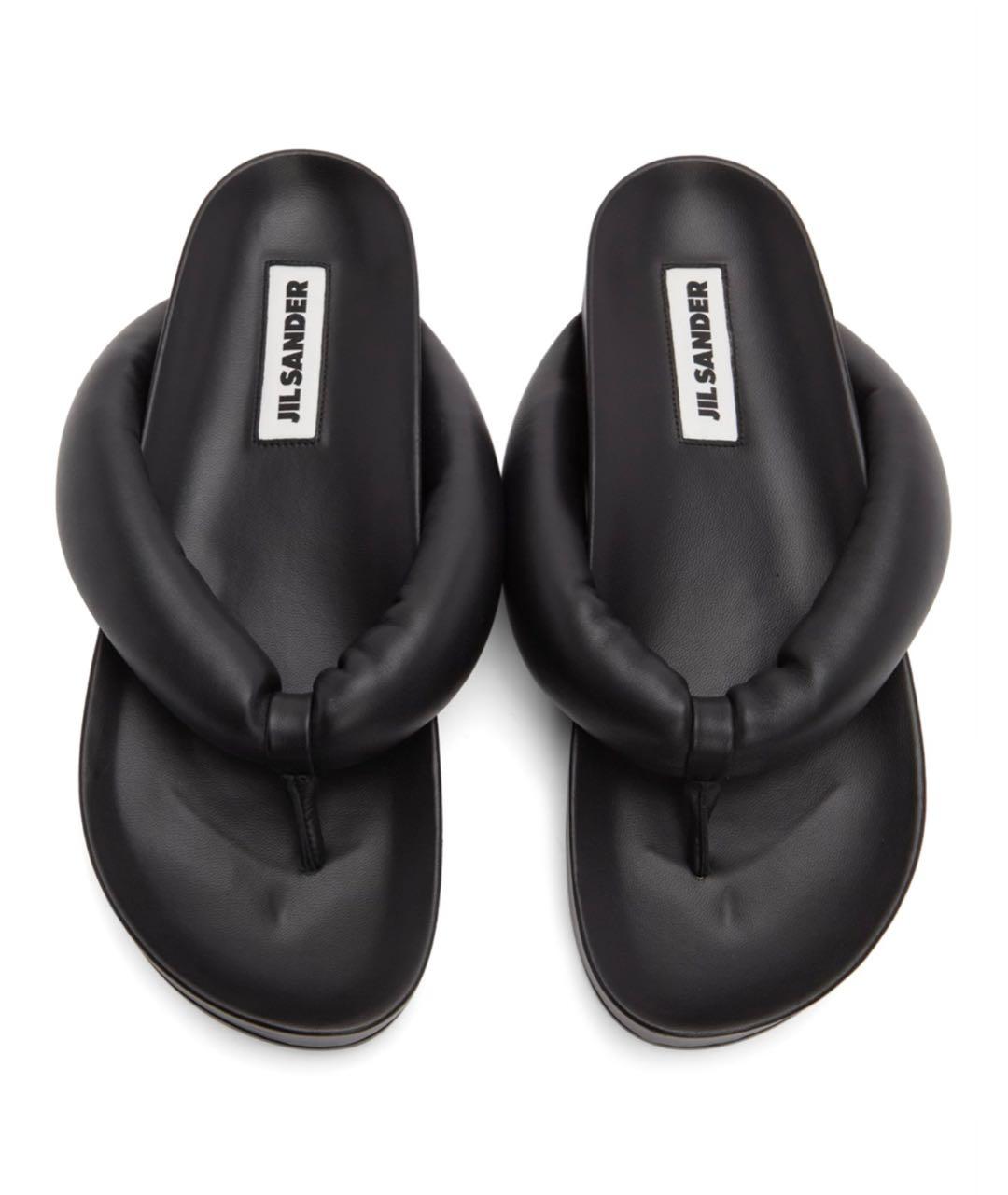 JIL SANDER Черные кожаные шлепанцы, фото 2