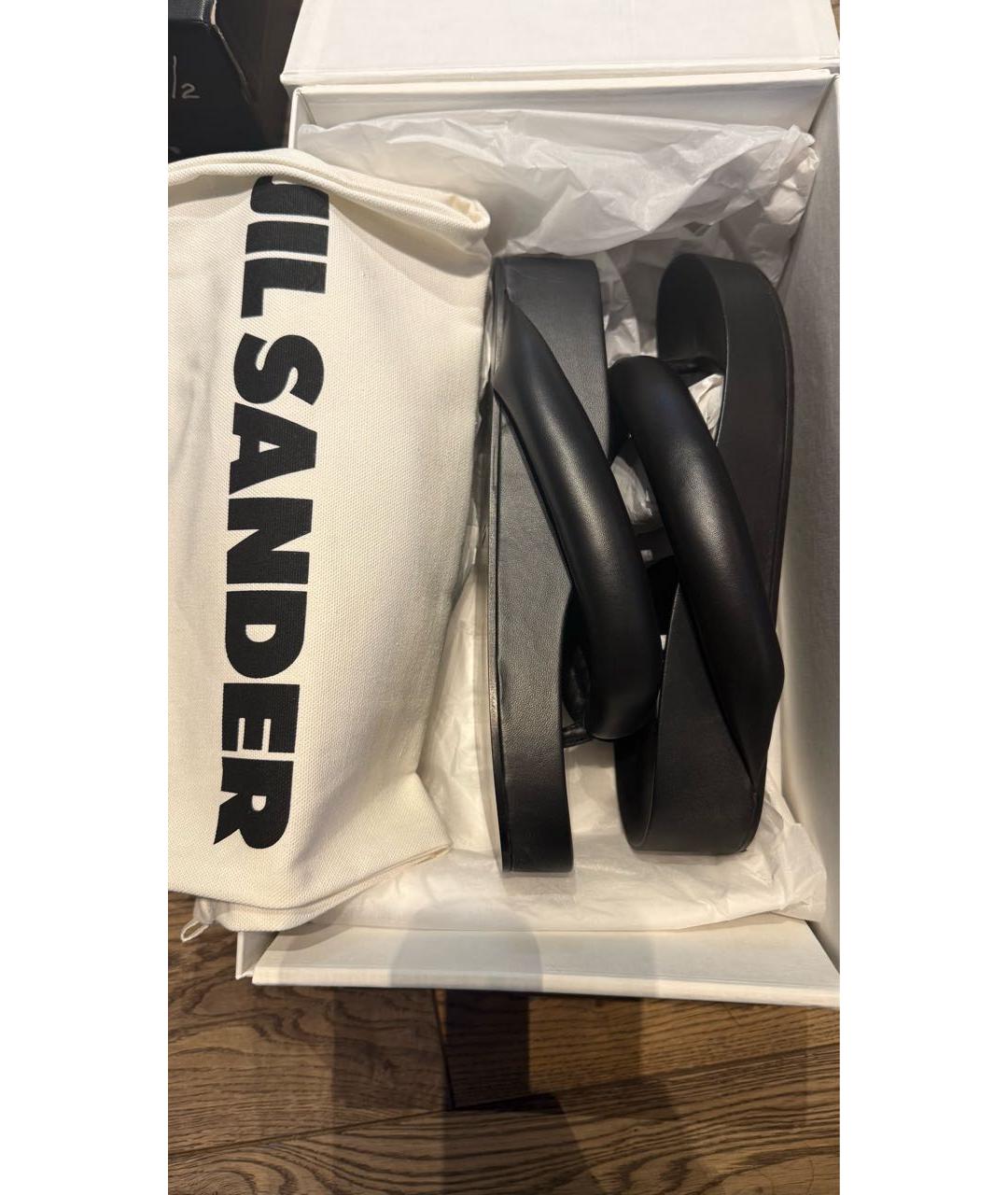 JIL SANDER Черные кожаные шлепанцы, фото 6