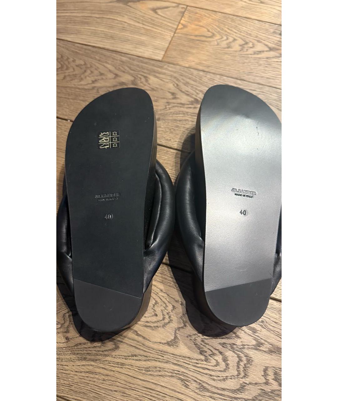JIL SANDER Черные кожаные шлепанцы, фото 5