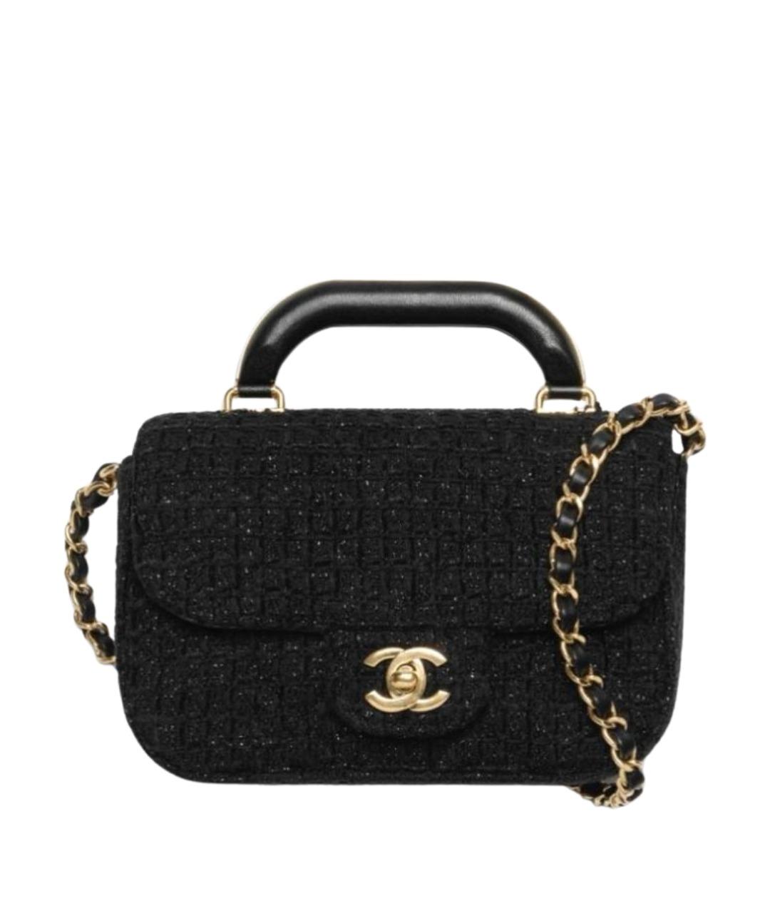 CHANEL Черная твидовая сумка с короткими ручками, фото 1