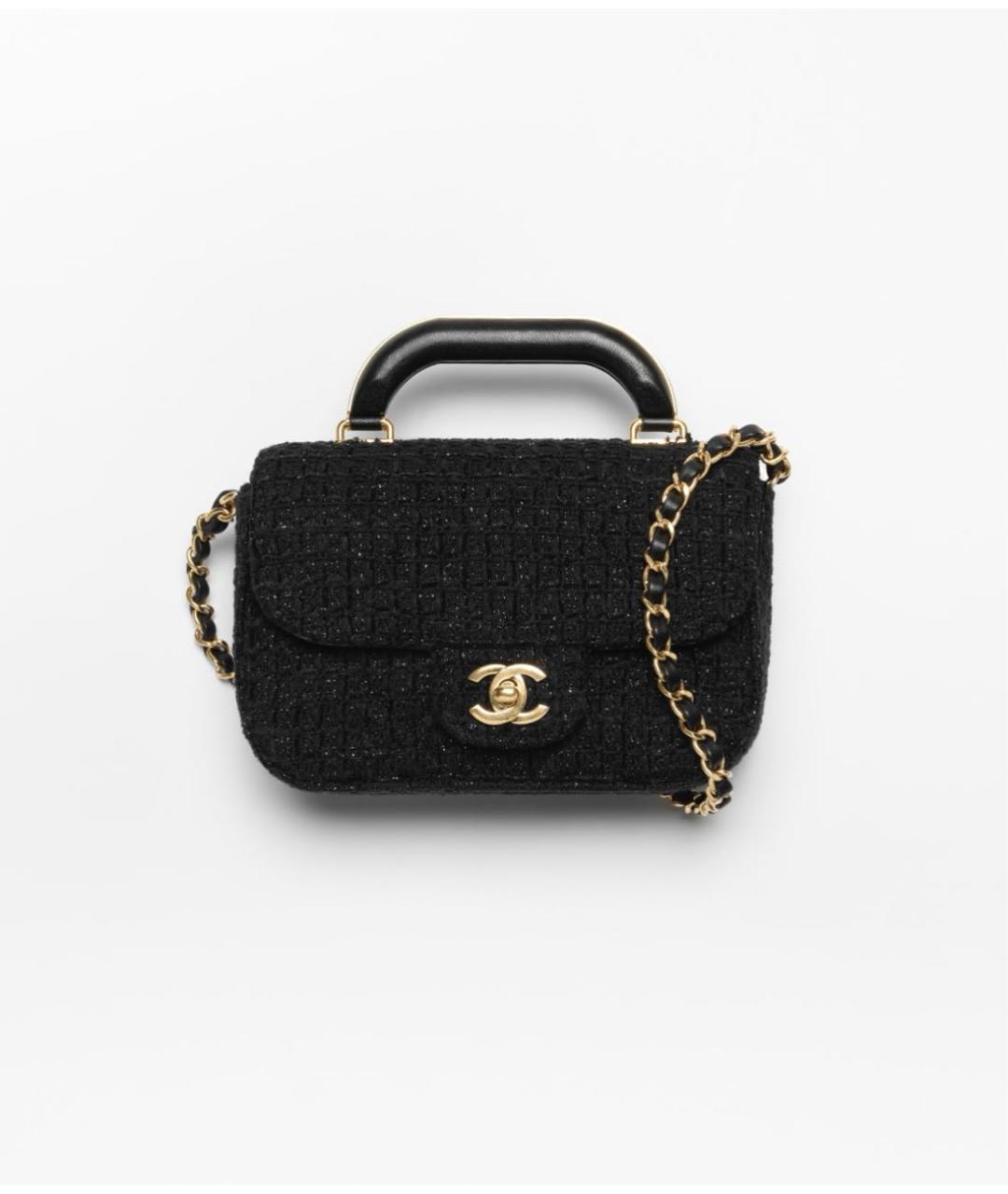 CHANEL Черная твидовая сумка с короткими ручками, фото 5