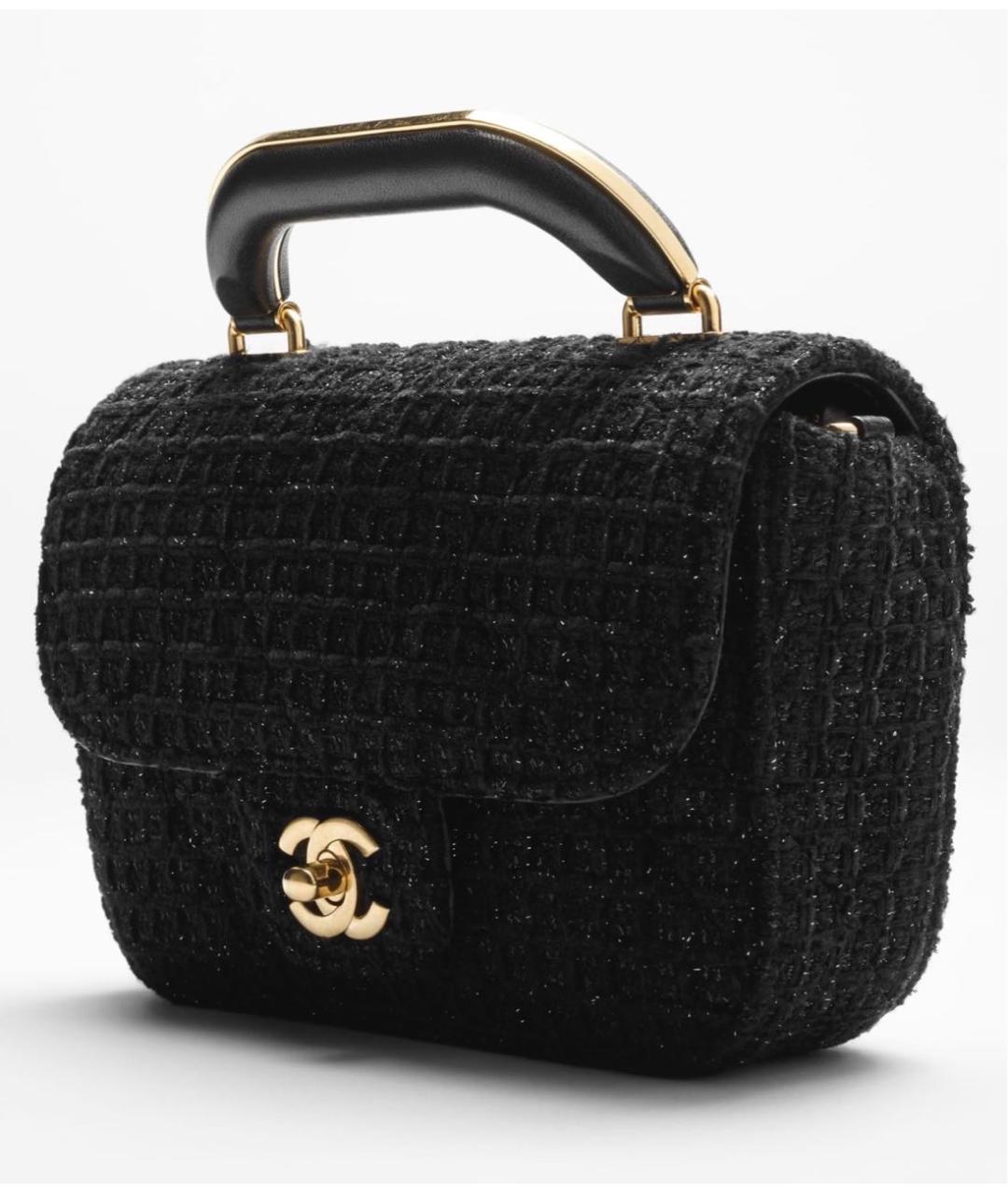 CHANEL Черная твидовая сумка с короткими ручками, фото 4