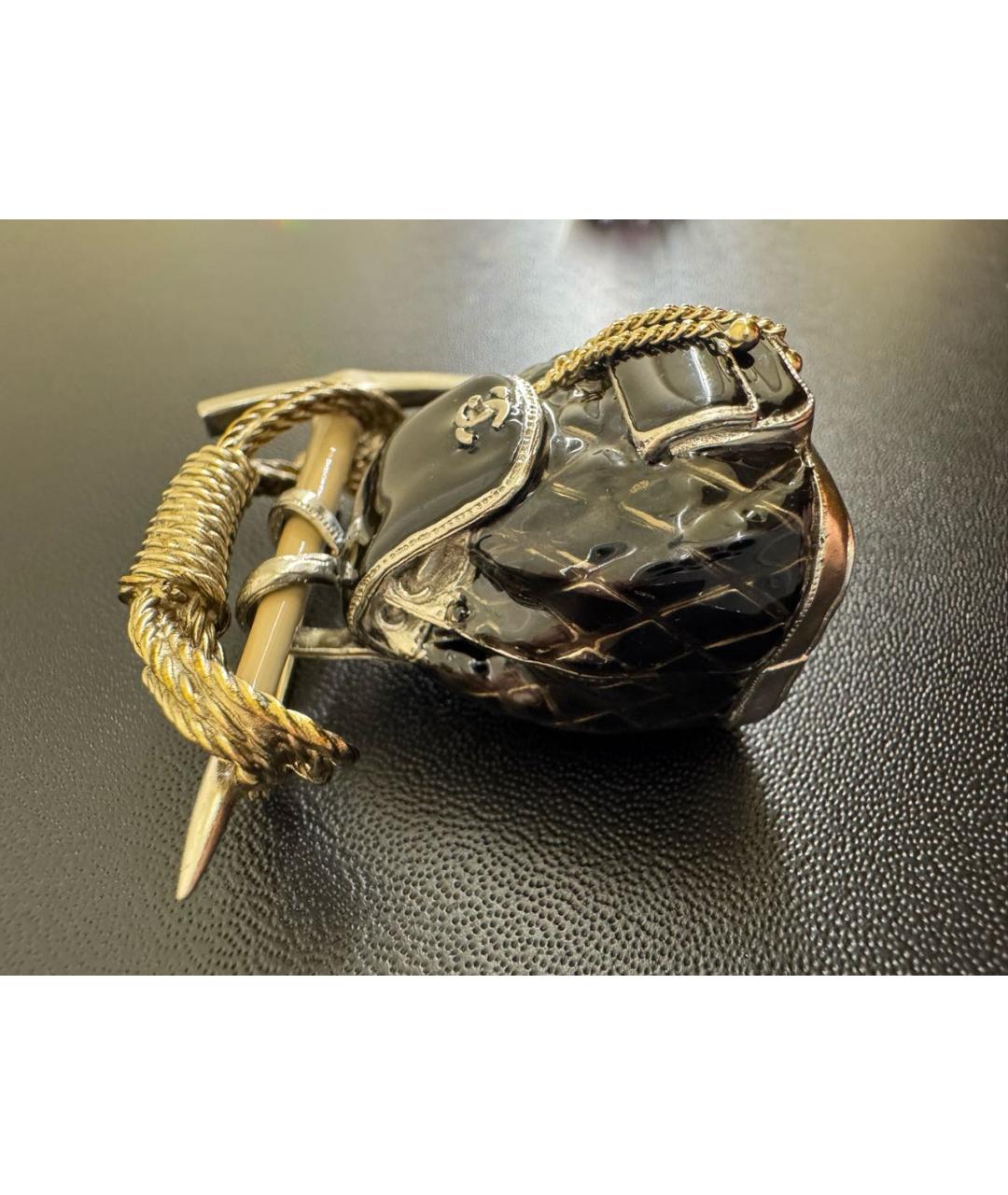 CHANEL Черная латунная булавка / брошь, фото 2