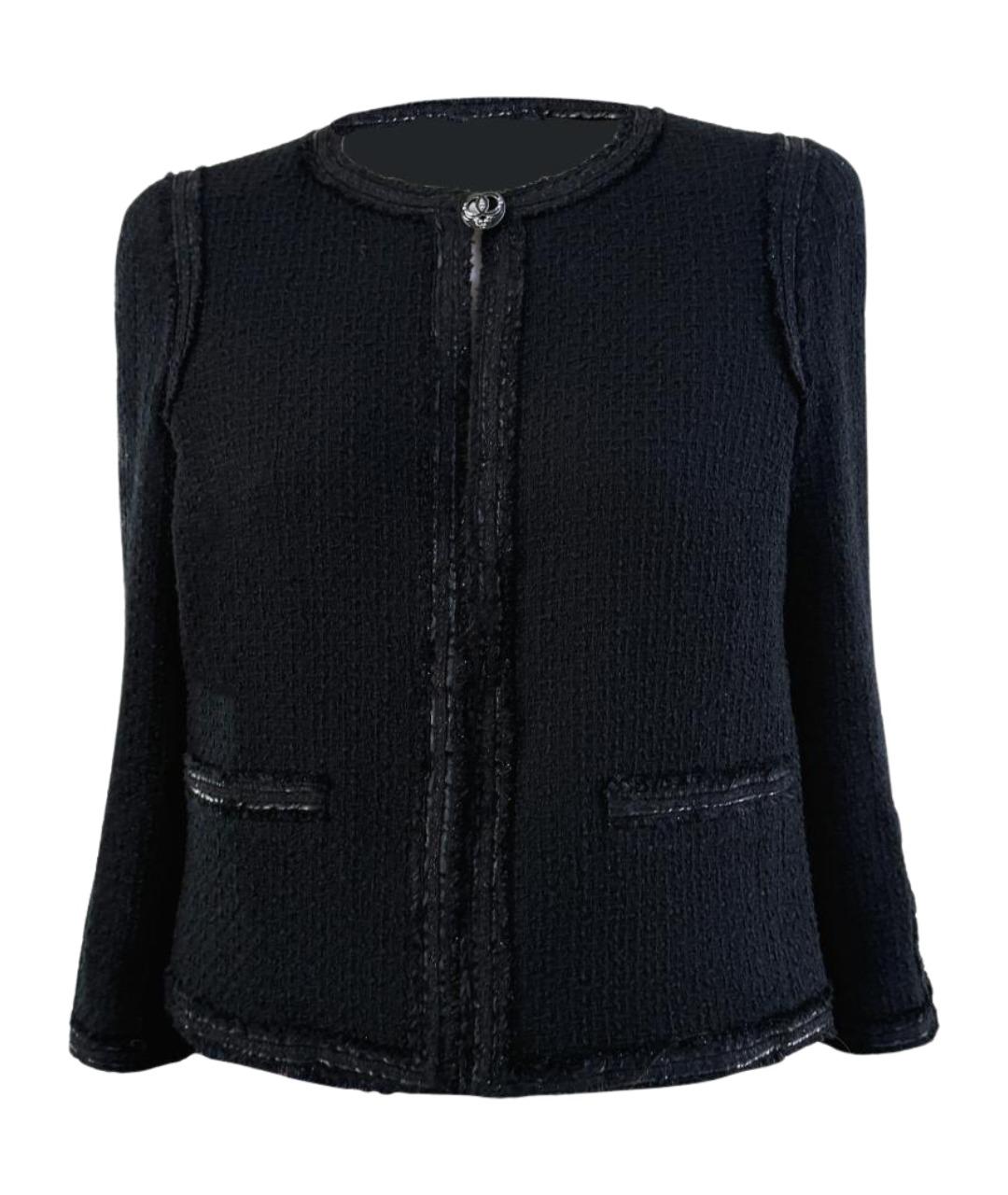 CHANEL Черный твидовый жакет/пиджак, фото 1