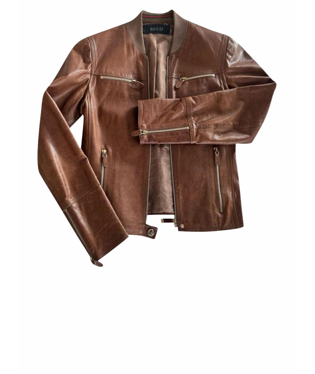 GUCCI Коричневая кожаная куртка, фото 1