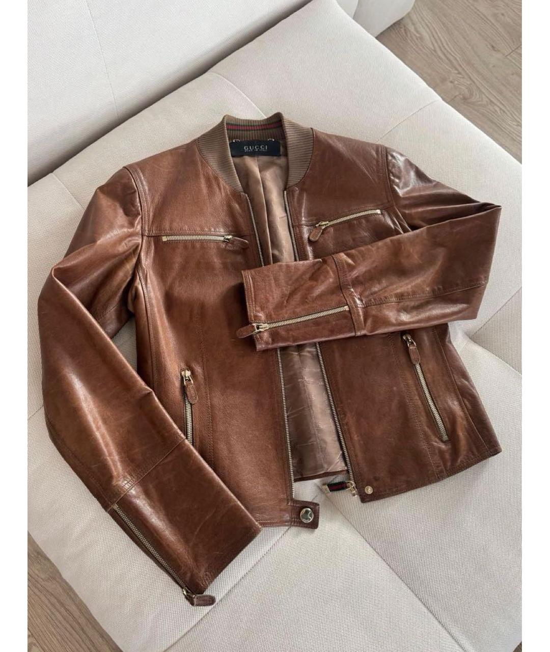 GUCCI Коричневая кожаная куртка, фото 8