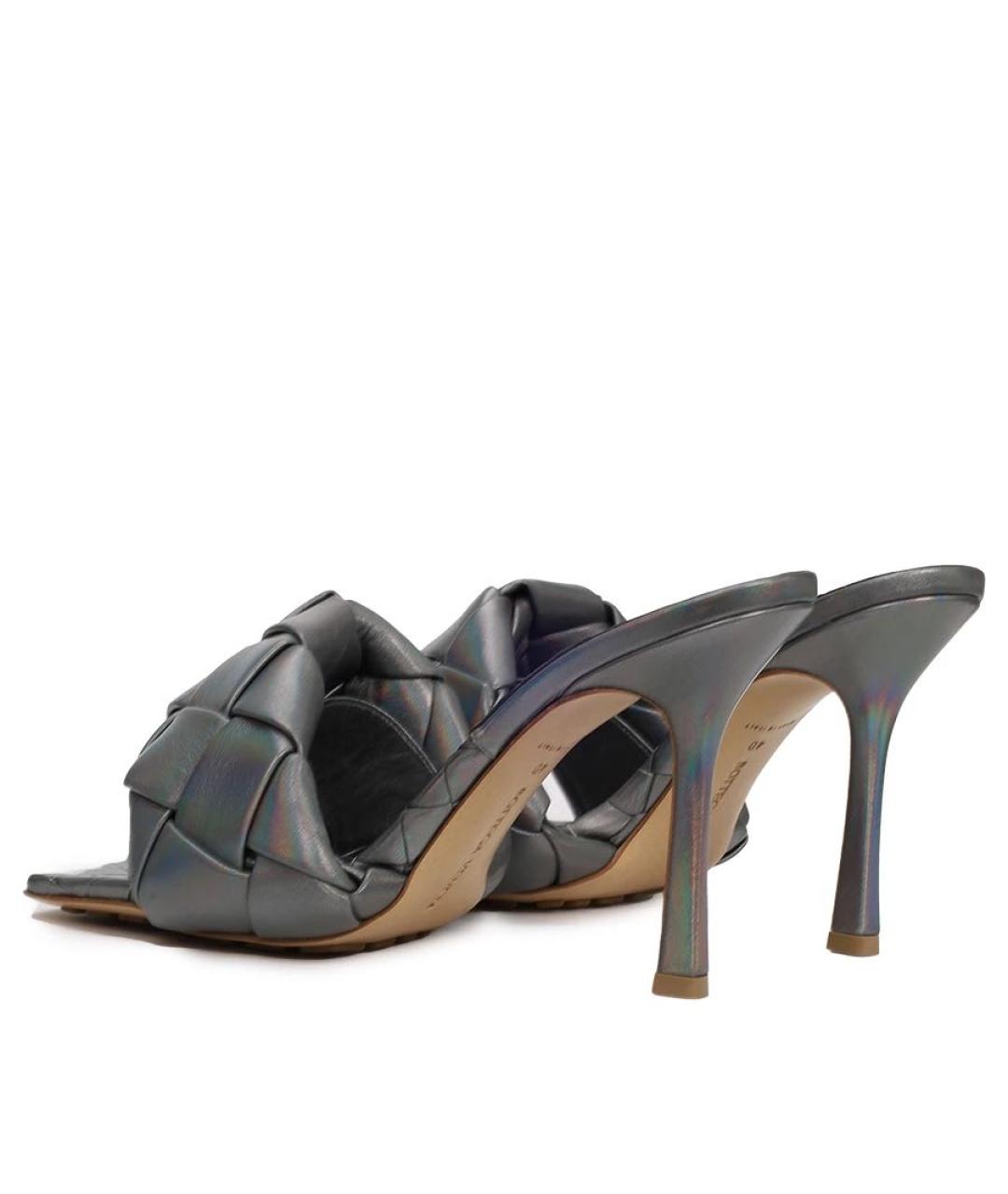 BOTTEGA VENETA Серебряные кожаные мюли, фото 5