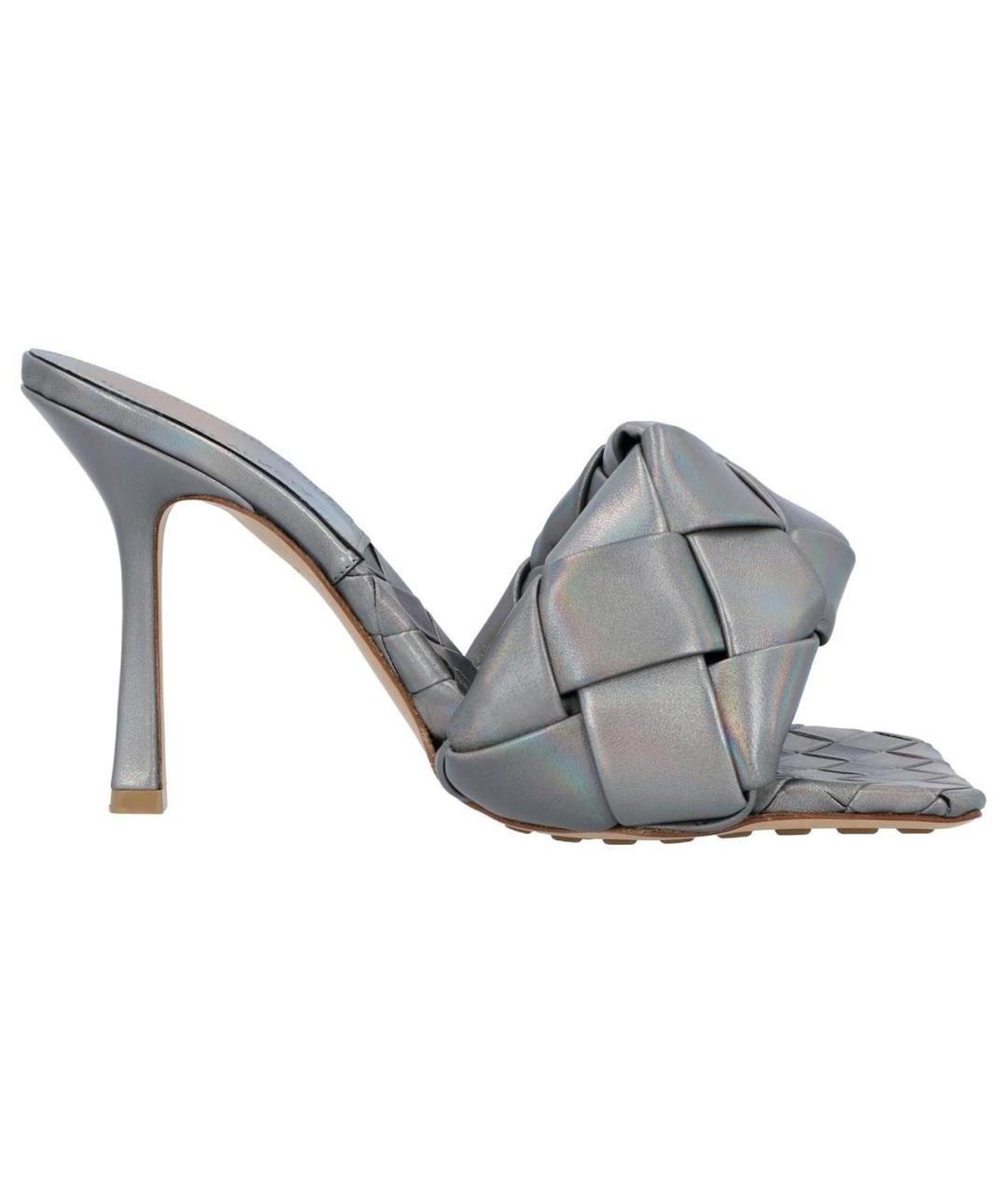 BOTTEGA VENETA Серебряные кожаные мюли, фото 1