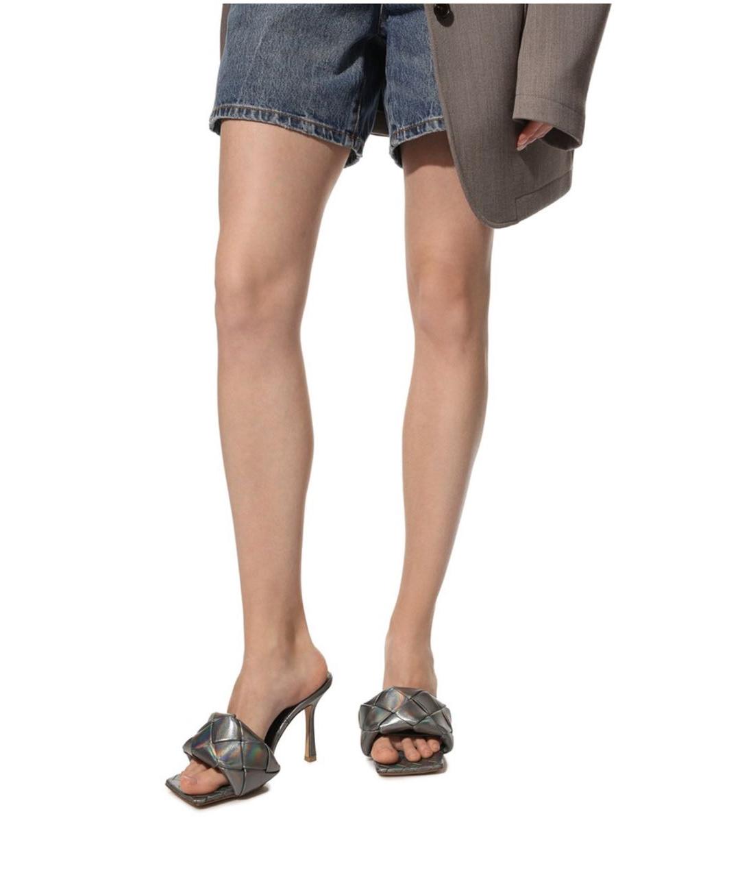 BOTTEGA VENETA Серебряные кожаные мюли, фото 7