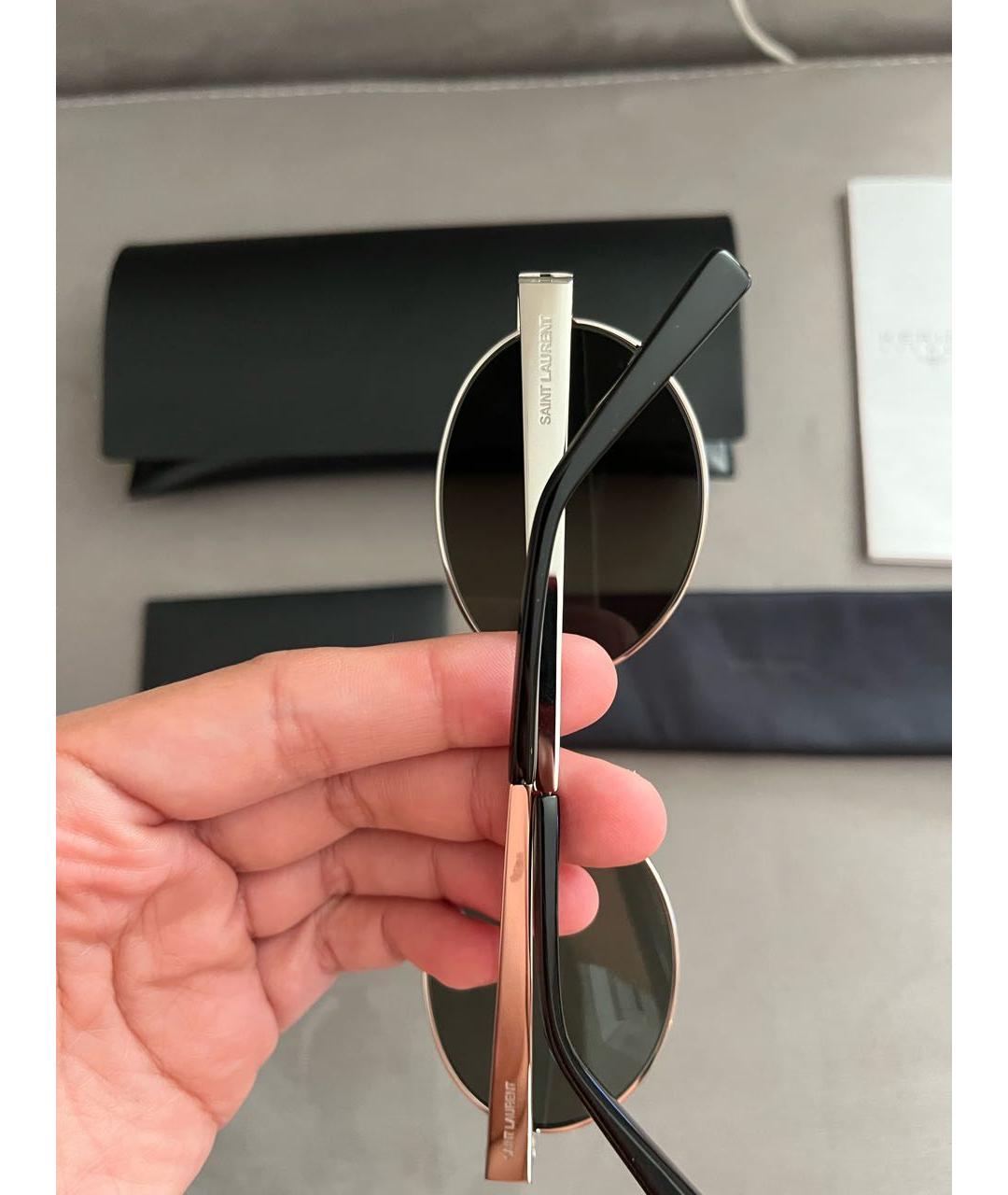 SAINT LAURENT Серебряные металлические солнцезащитные очки, фото 5