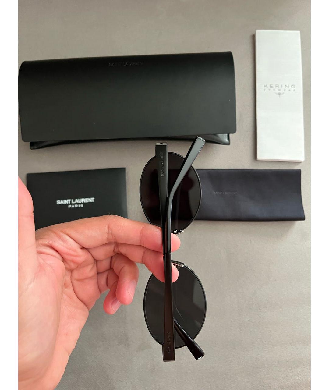SAINT LAURENT Черные металлические солнцезащитные очки, фото 5