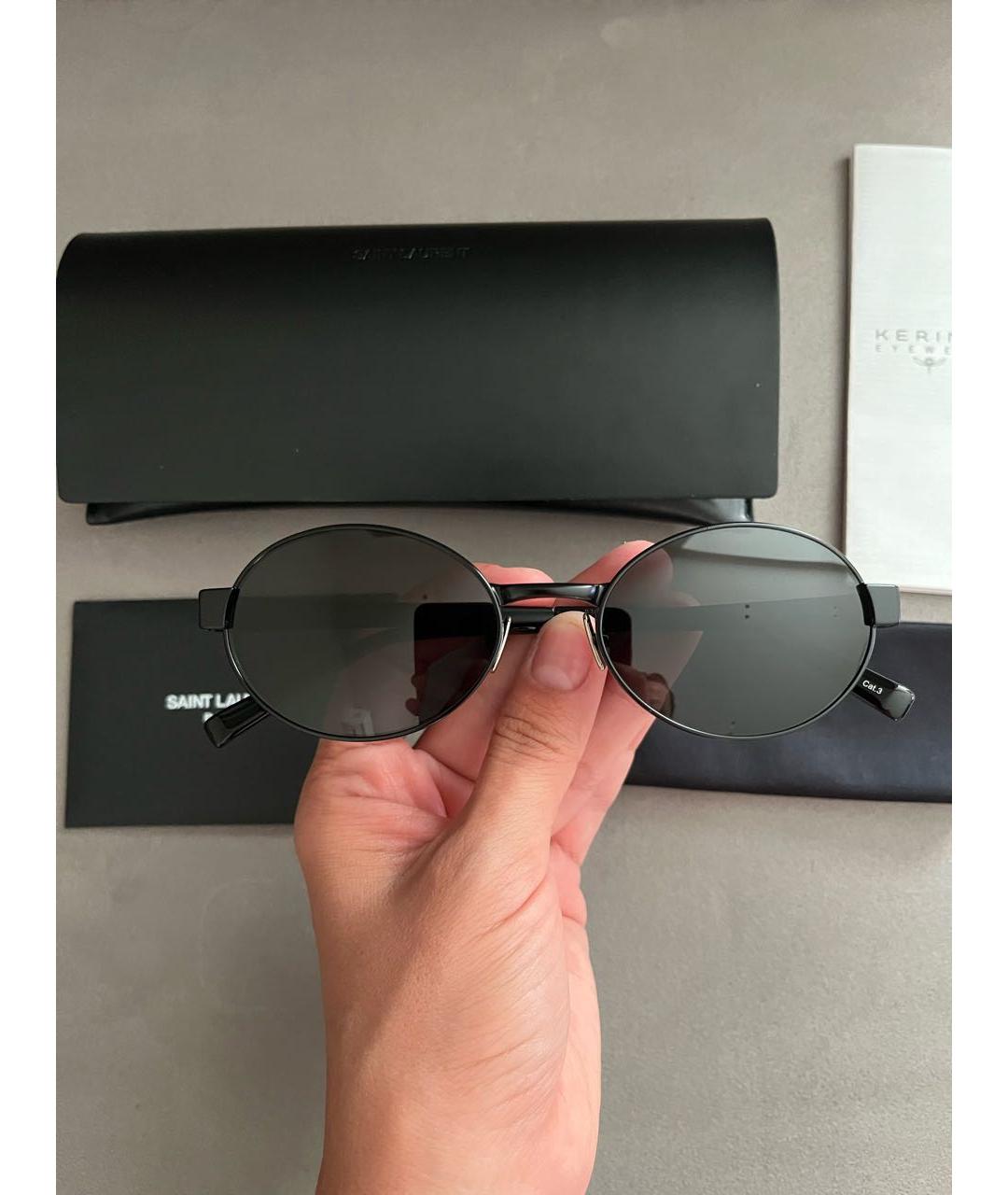 SAINT LAURENT Черные металлические солнцезащитные очки, фото 3