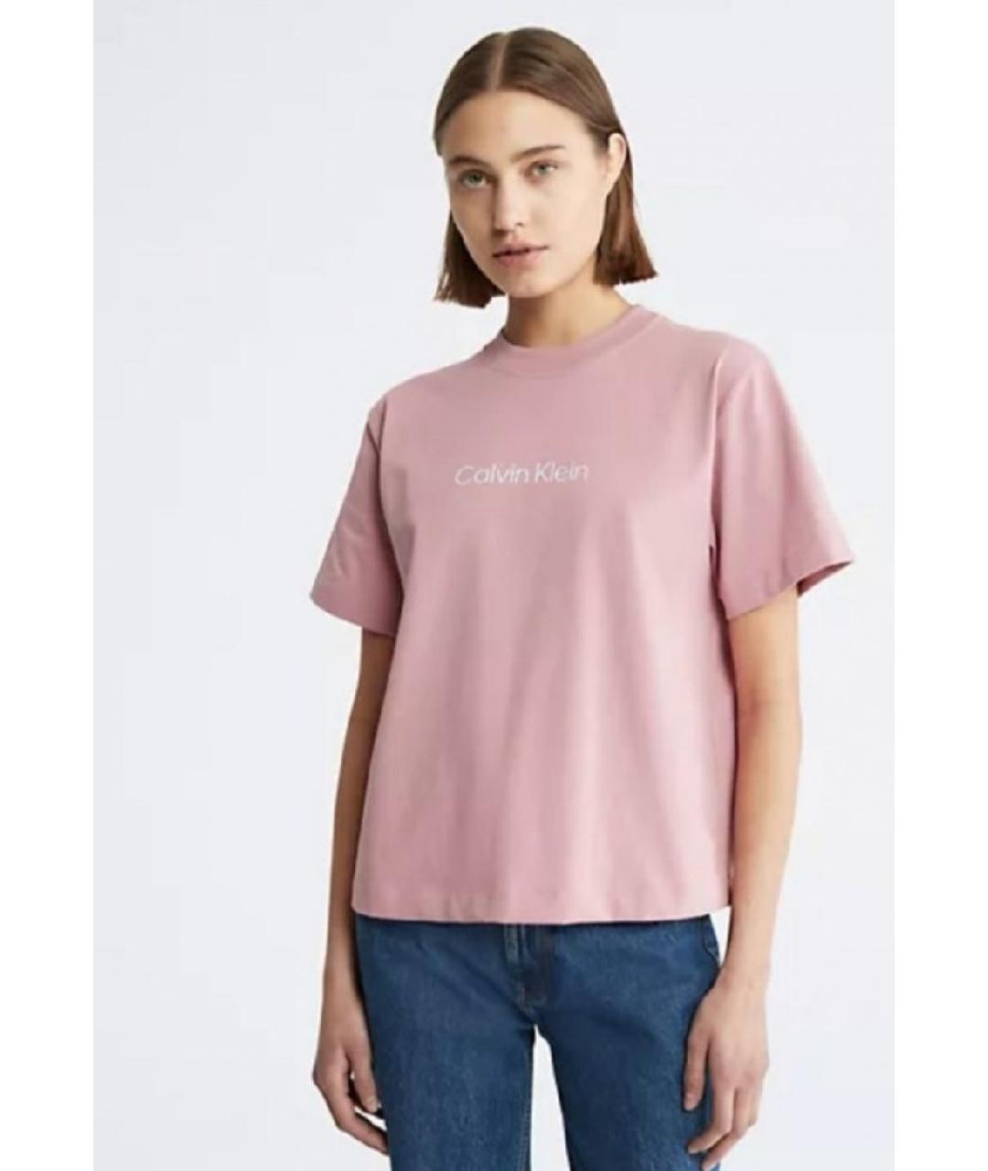 CALVIN KLEIN Розовая хлопковая футболка, фото 2