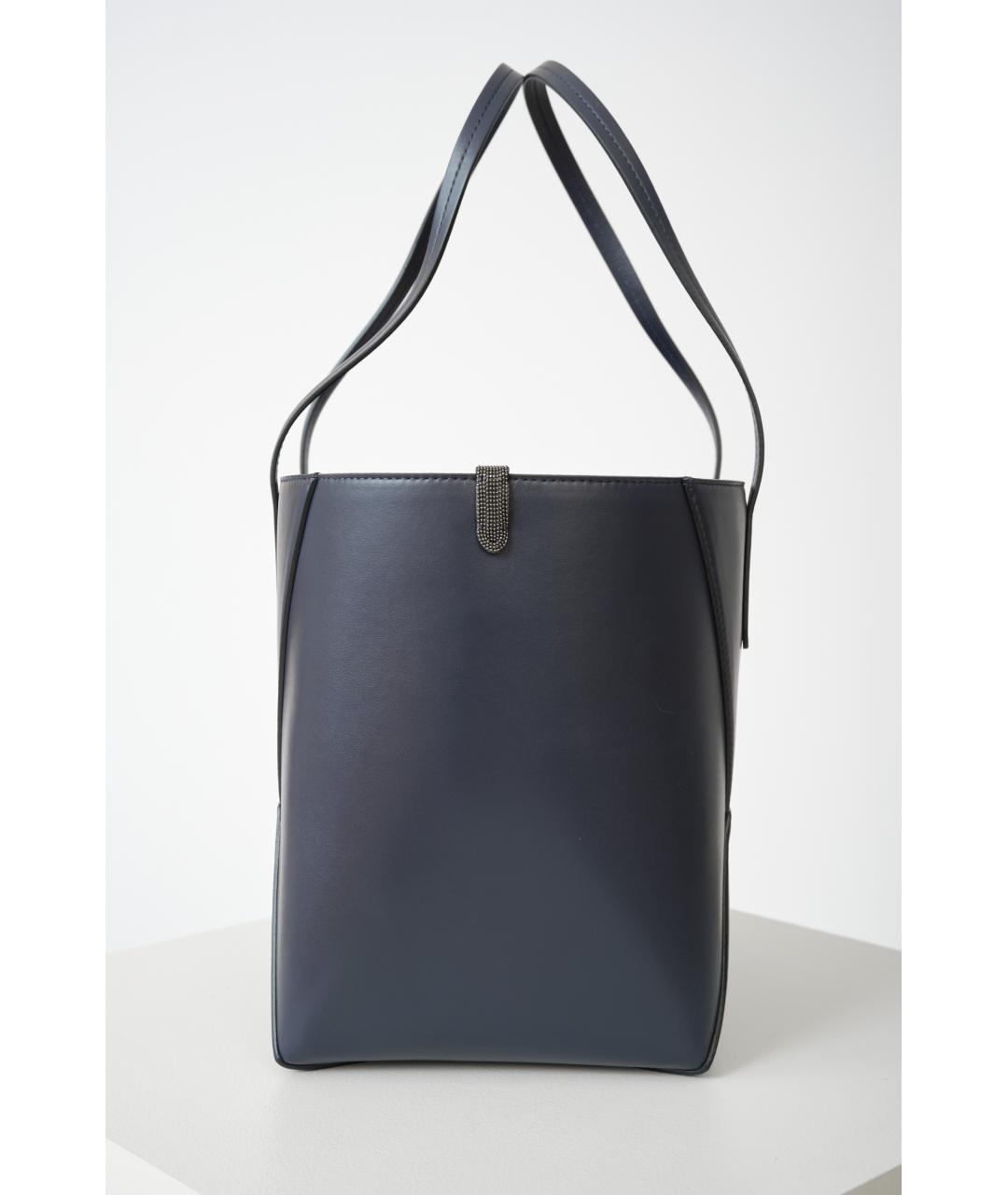 BRUNELLO CUCINELLI Темно-синяя кожаная сумка тоут, фото 4