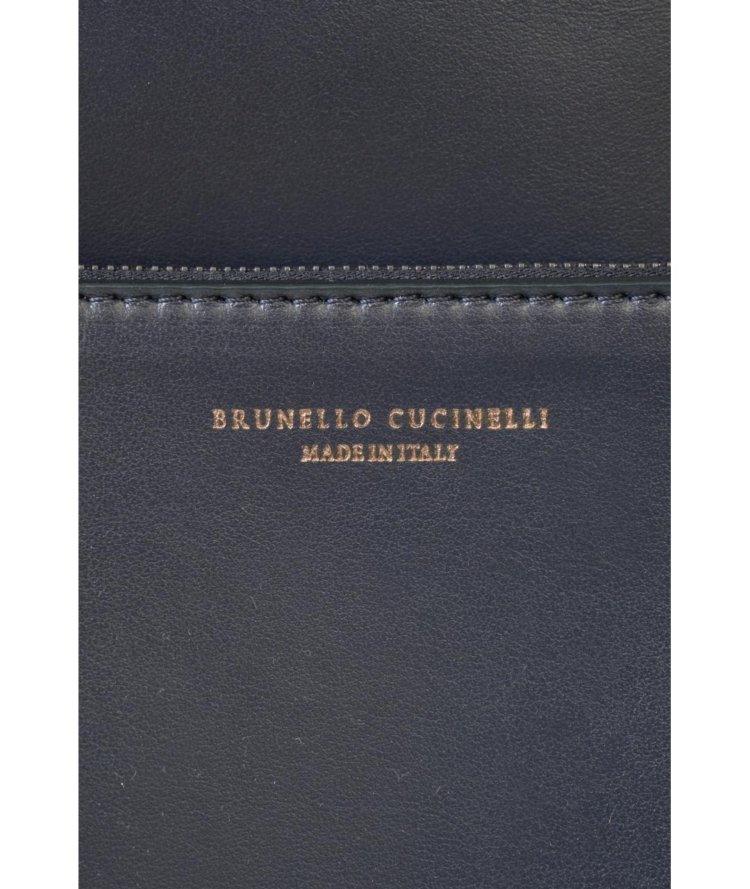 BRUNELLO CUCINELLI Темно-синяя кожаная сумка тоут, фото 3