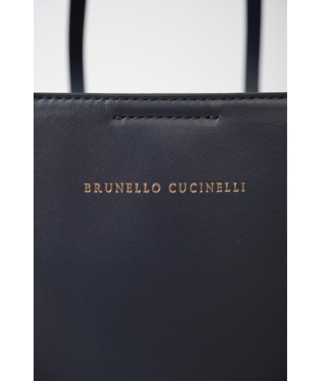 BRUNELLO CUCINELLI Темно-синяя кожаная сумка тоут, фото 8