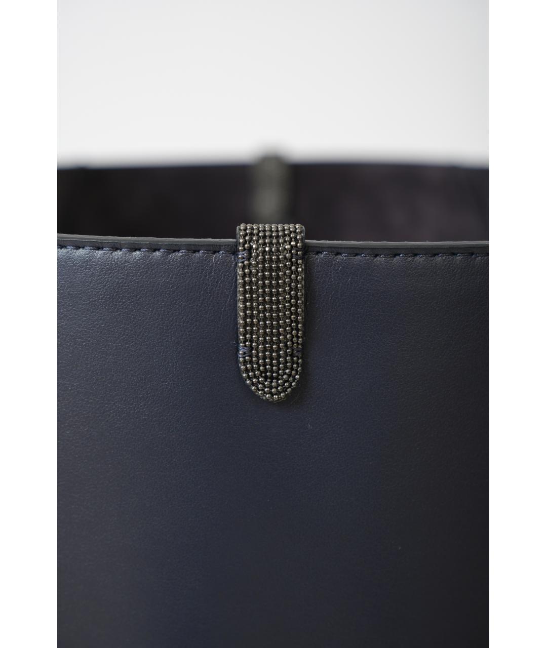 BRUNELLO CUCINELLI Темно-синяя кожаная сумка тоут, фото 5