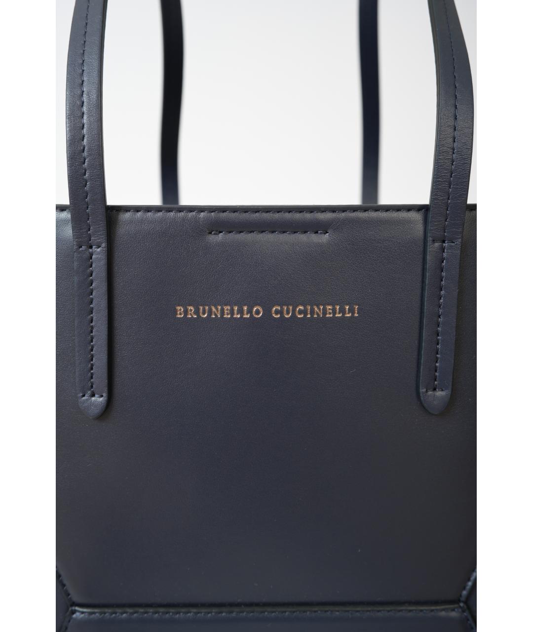 BRUNELLO CUCINELLI Темно-синяя кожаная сумка тоут, фото 7