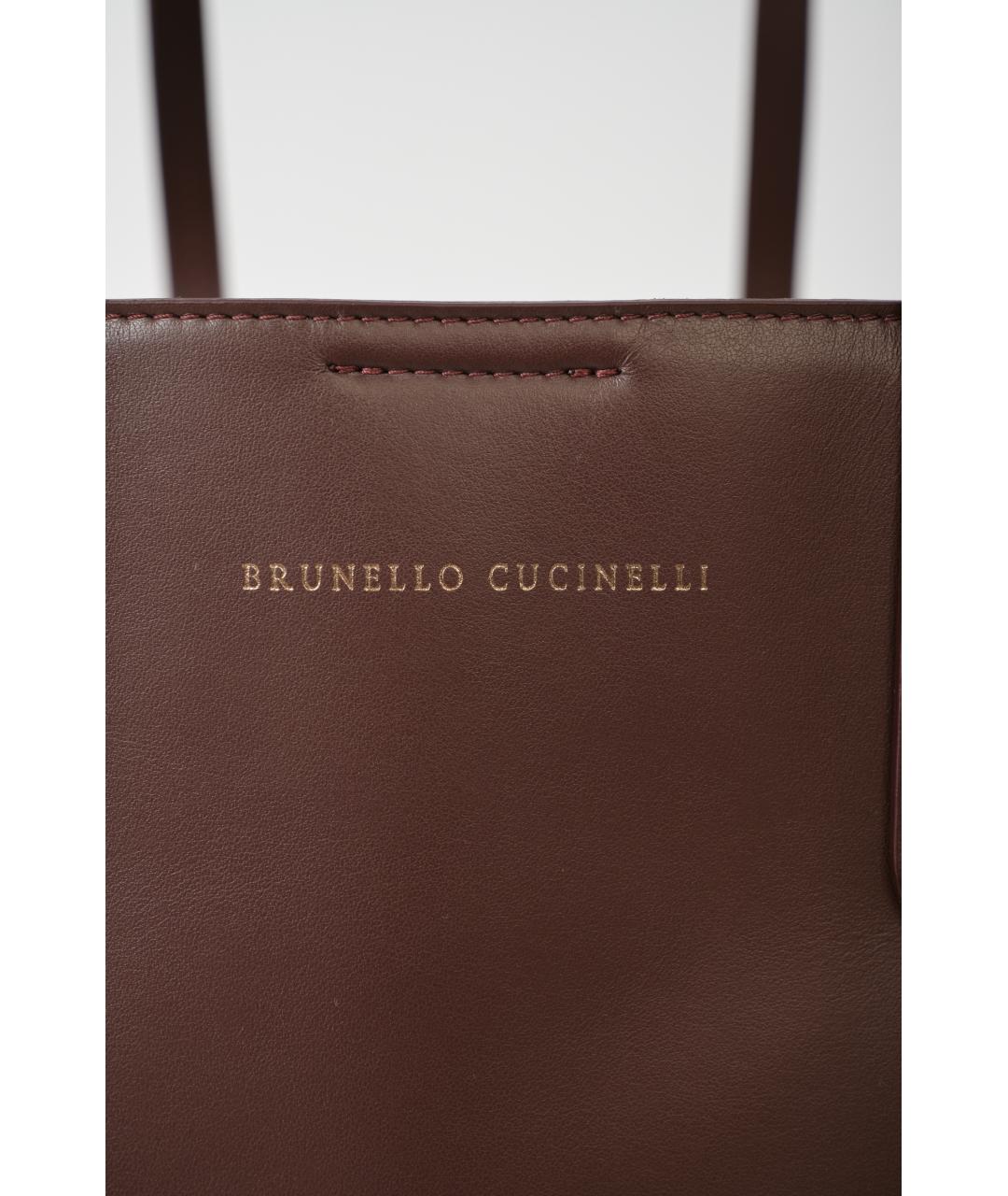 BRUNELLO CUCINELLI Бордовая кожаная сумка тоут, фото 3