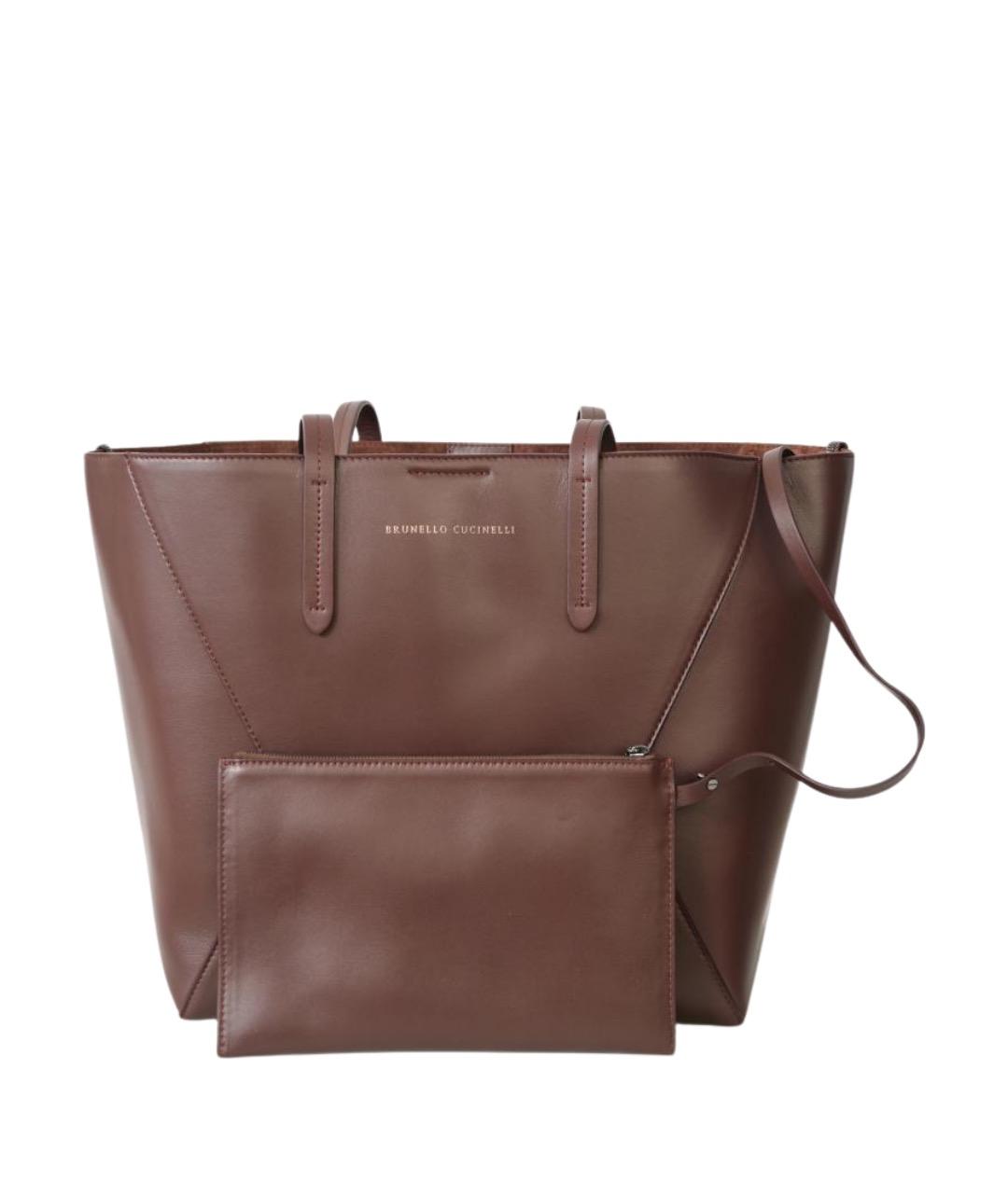 BRUNELLO CUCINELLI Бордовая кожаная сумка тоут, фото 7