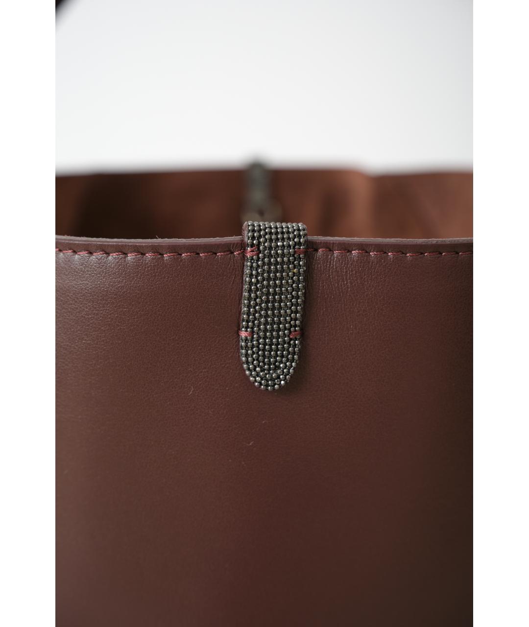 BRUNELLO CUCINELLI Бордовая кожаная сумка тоут, фото 5