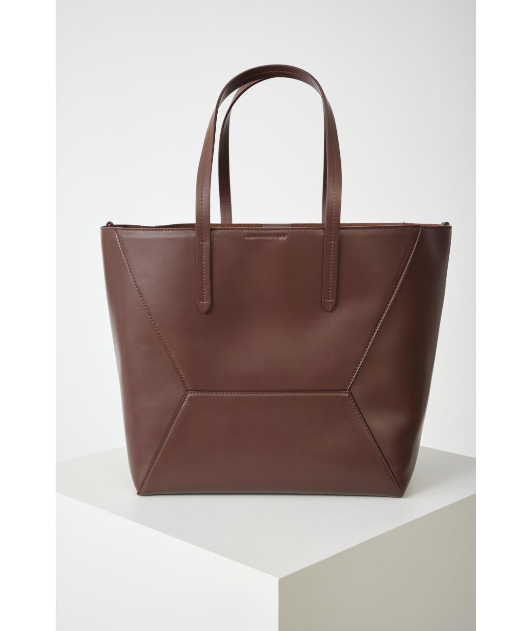 BRUNELLO CUCINELLI Бордовая кожаная сумка тоут, фото 6