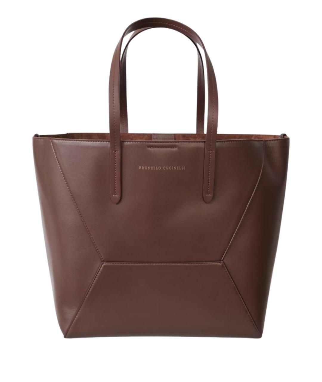 BRUNELLO CUCINELLI Бордовая кожаная сумка тоут, фото 1