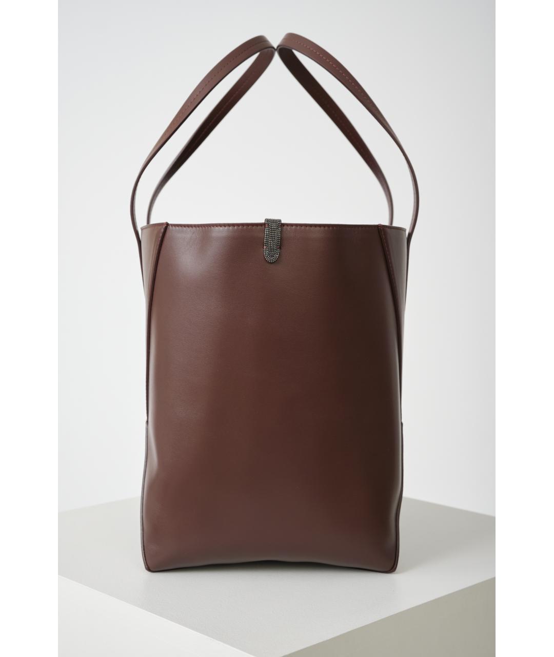 BRUNELLO CUCINELLI Бордовая кожаная сумка тоут, фото 4