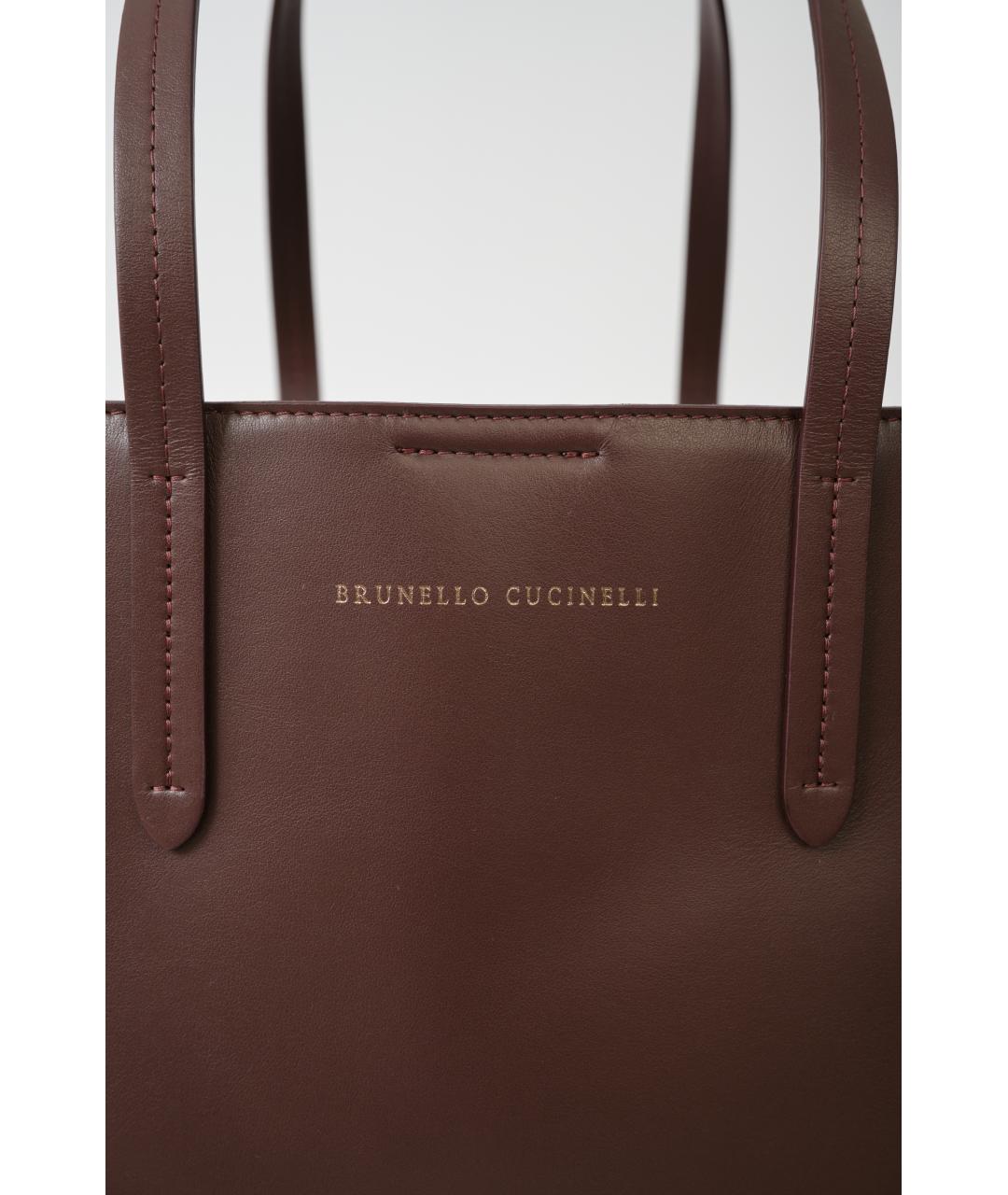 BRUNELLO CUCINELLI Бордовая кожаная сумка тоут, фото 2