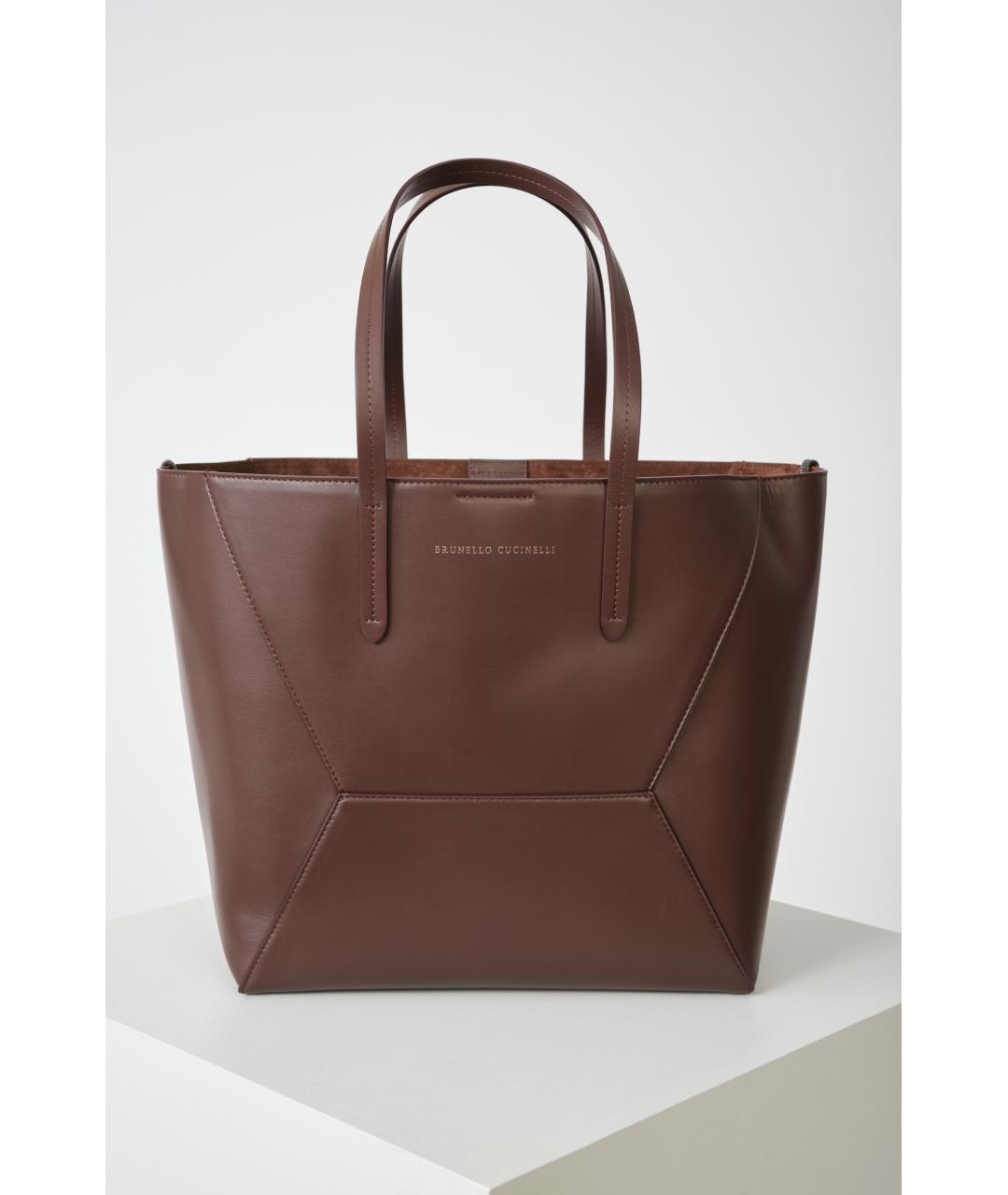 BRUNELLO CUCINELLI Бордовая кожаная сумка тоут, фото 10