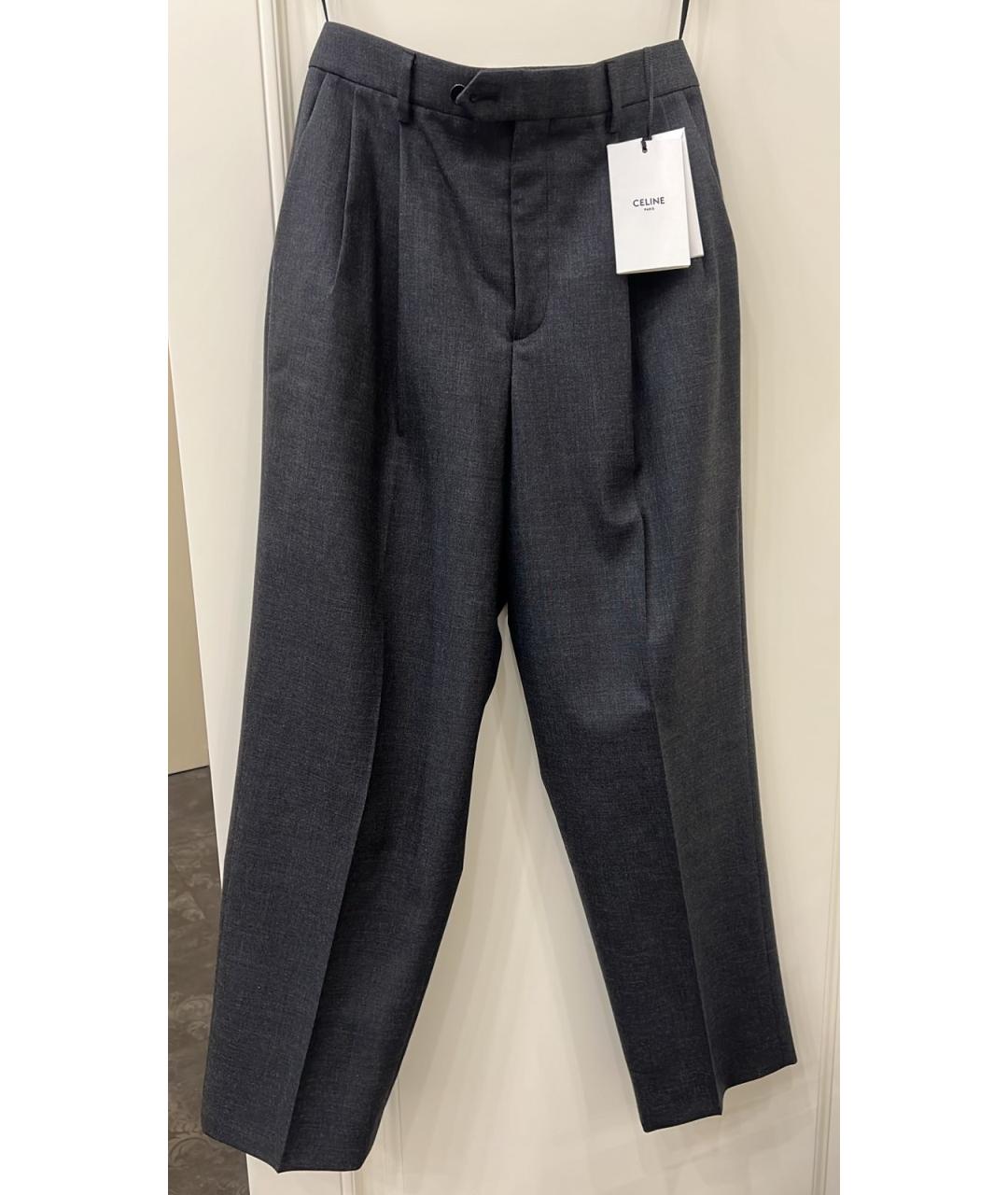 CELINE Серые шерстяные прямые брюки, фото 4