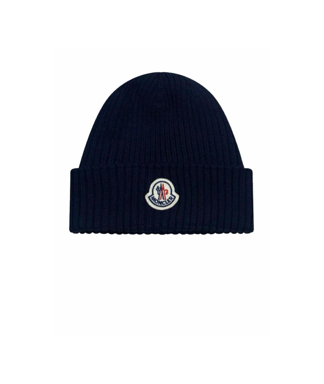 MONCLER Темно-синяя шерстяная шапка, фото 1