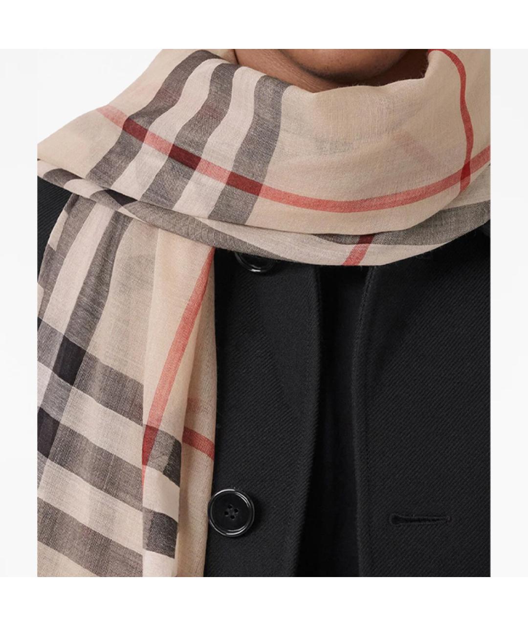 BURBERRY Бежевый шерстяной шарф, фото 4