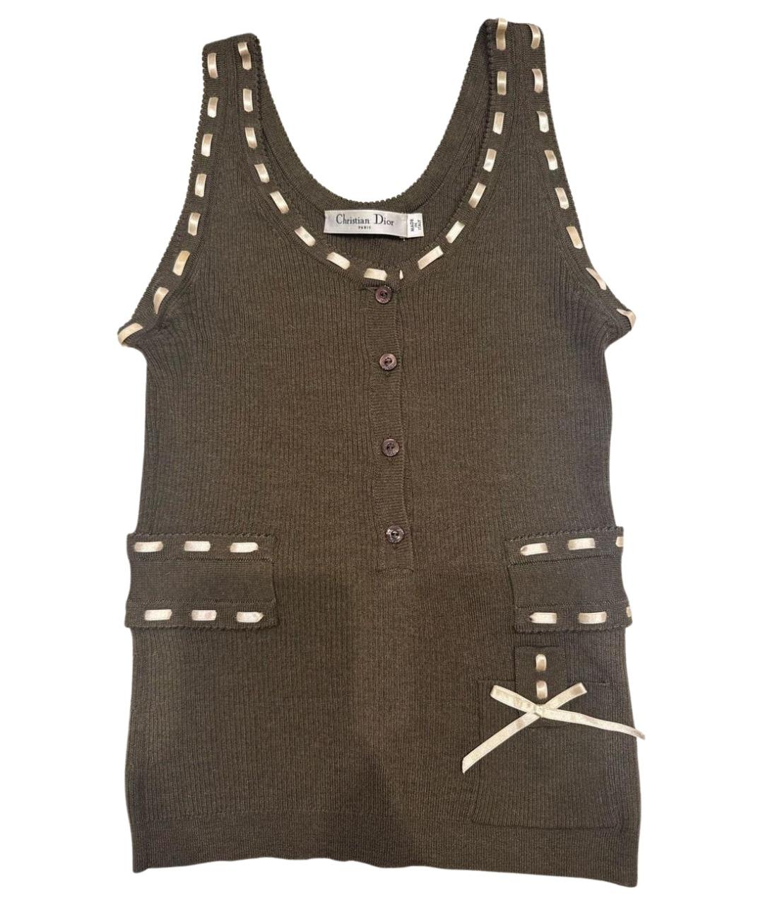 CHRISTIAN DIOR Хаки кашемировая майка, фото 1