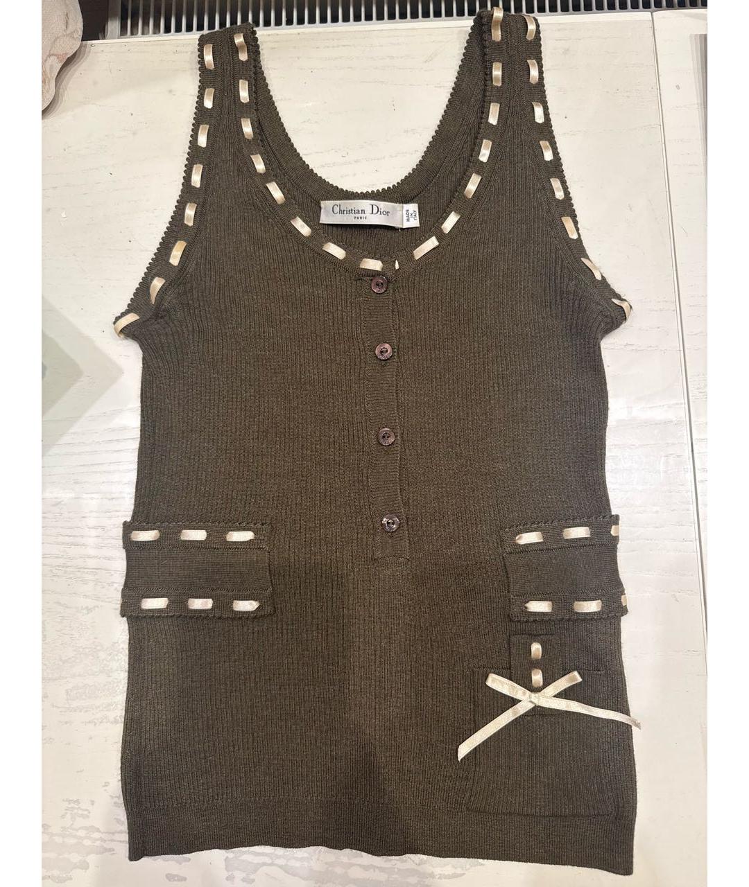 CHRISTIAN DIOR Хаки кашемировая майка, фото 5