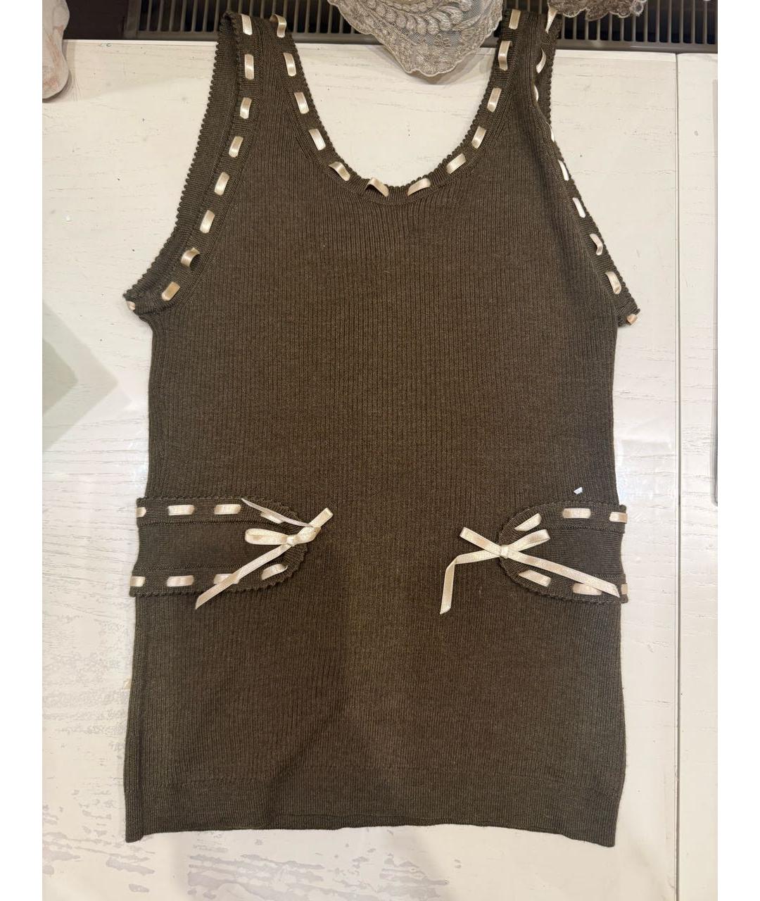 CHRISTIAN DIOR Хаки кашемировая майка, фото 3