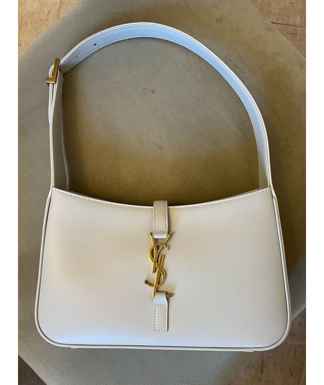 SAINT LAURENT Белая кожаная сумка с короткими ручками, фото 6