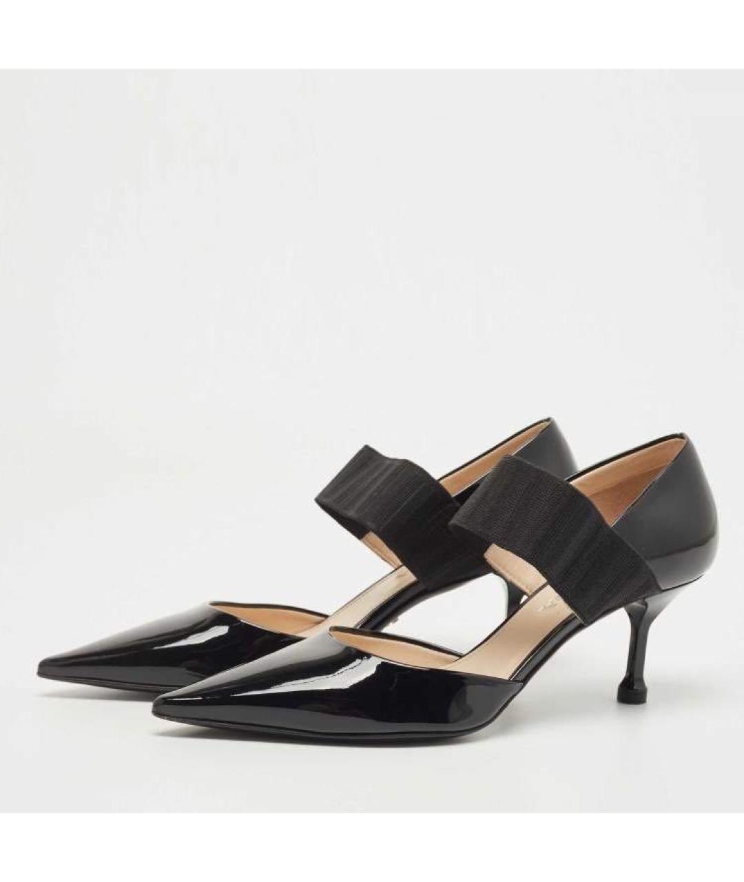 PRADA Черные лодочки на низком каблуке из лакированной кожи, фото 6