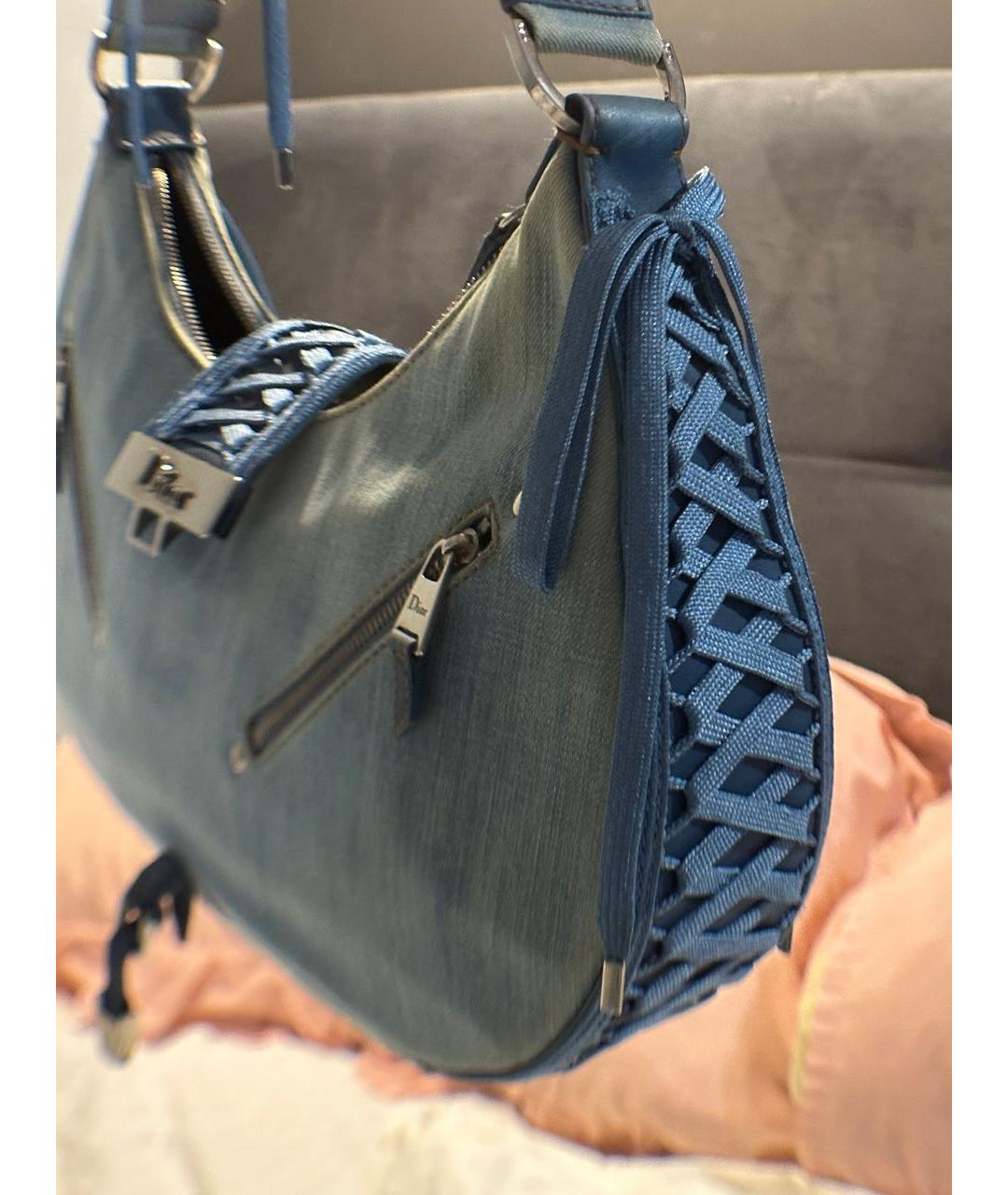 CHRISTIAN DIOR Голубая деним сумка с короткими ручками, фото 3