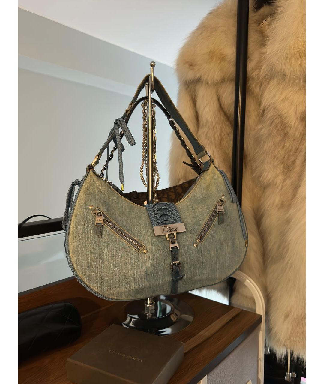 CHRISTIAN DIOR Голубая деним сумка с короткими ручками, фото 2