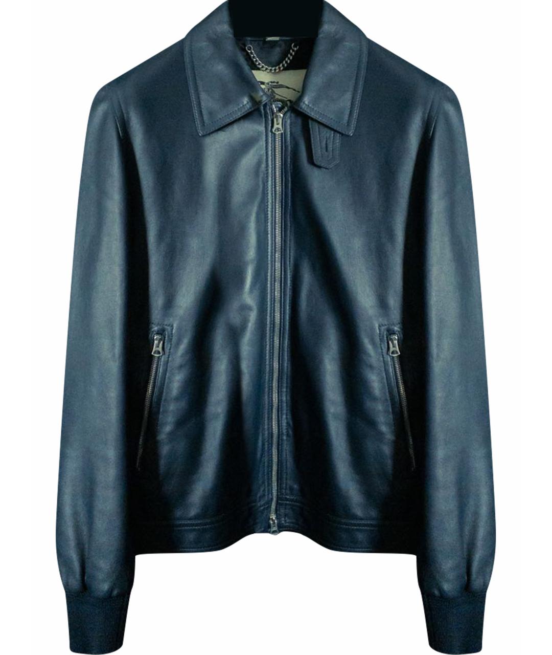 BURBERRY Темно-синяя кожаная куртка, фото 1