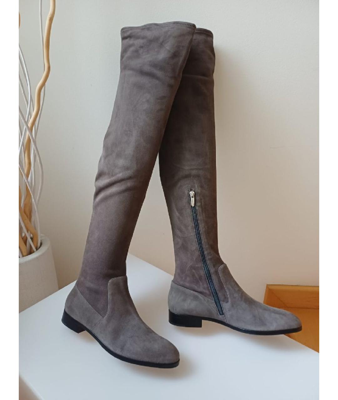 SERGIO ROSSI Серые замшевые ботфорты, фото 3