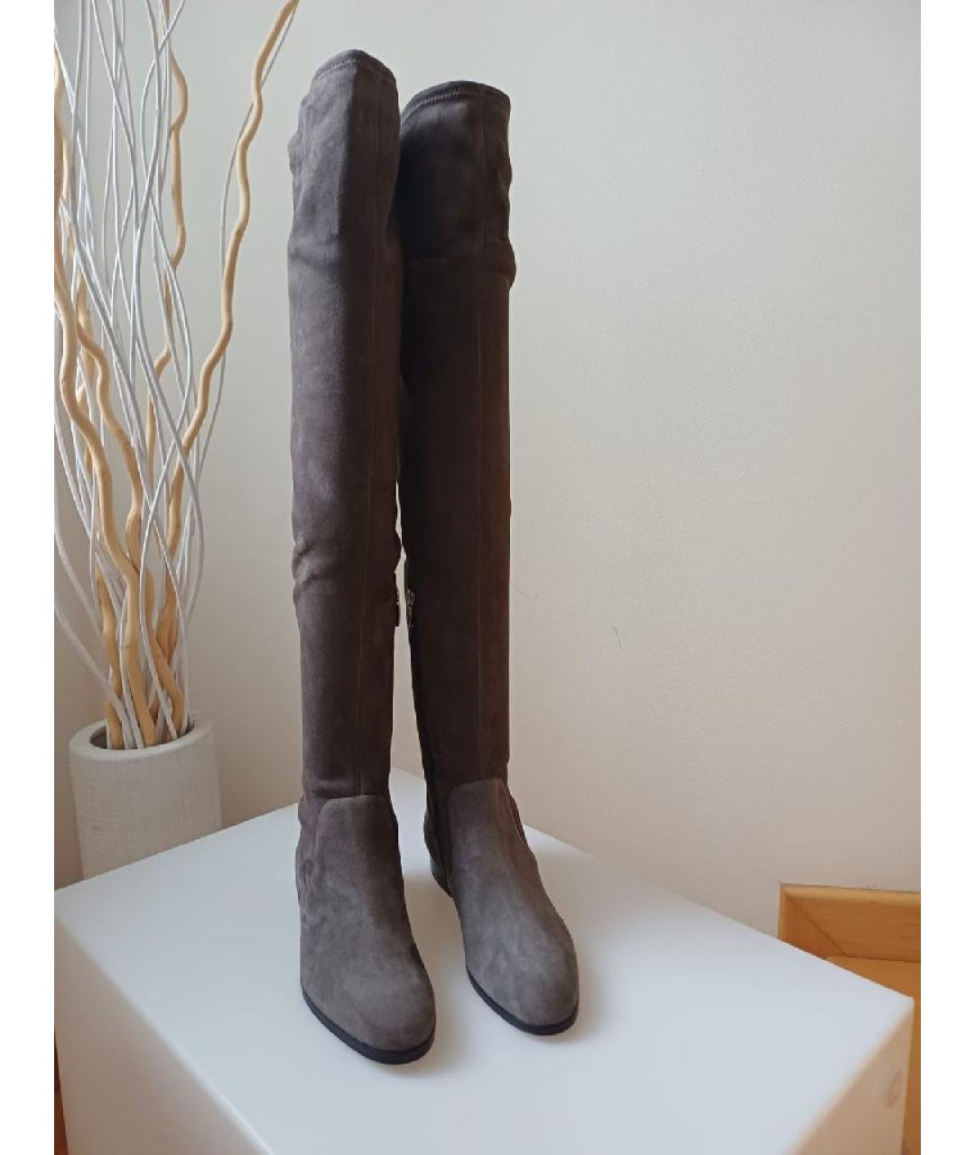 SERGIO ROSSI Серые замшевые ботфорты, фото 6