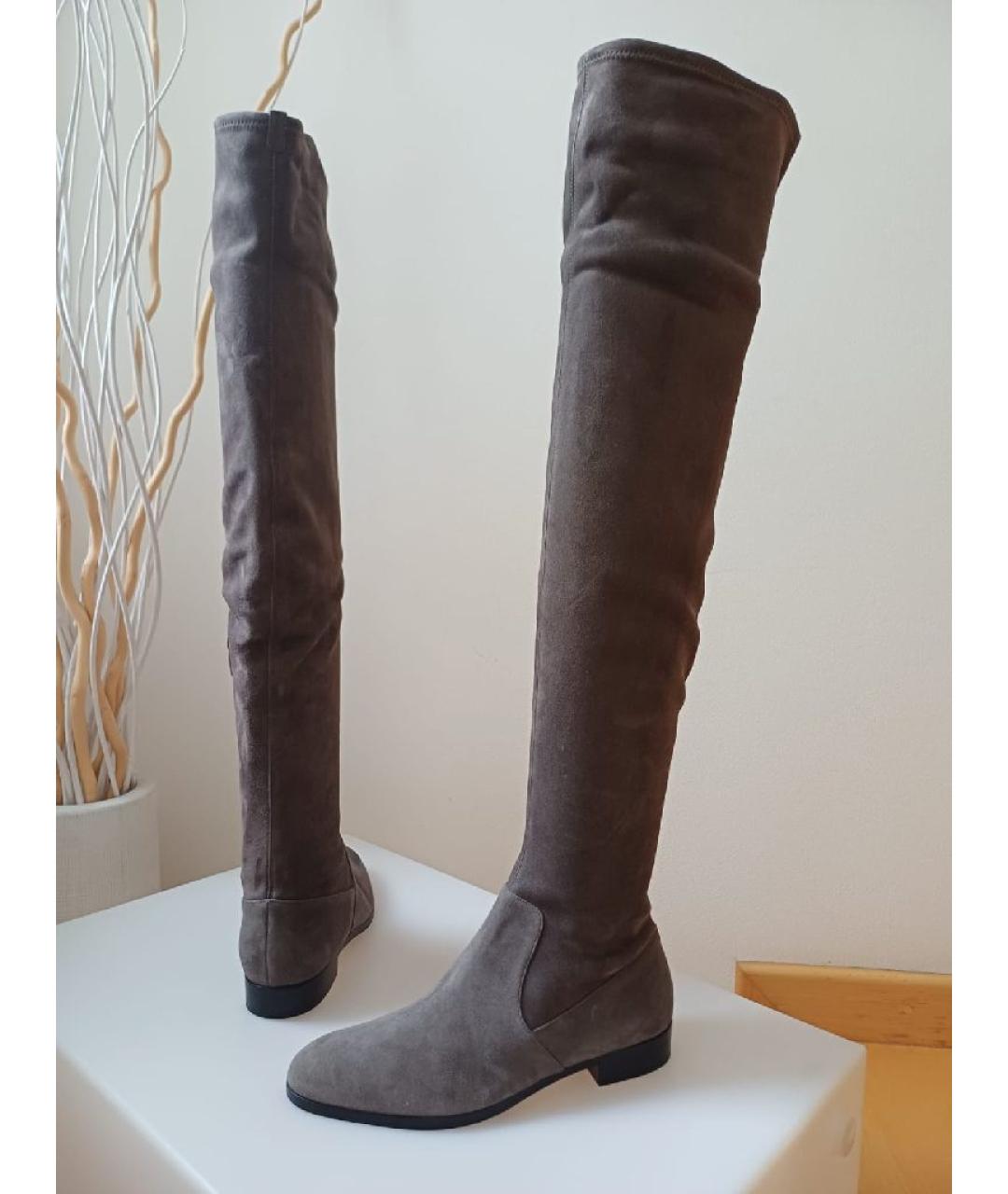 SERGIO ROSSI Серые замшевые ботфорты, фото 5