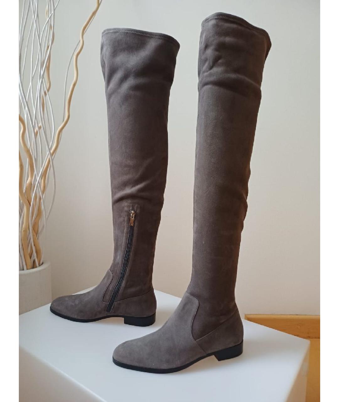 SERGIO ROSSI Серые замшевые ботфорты, фото 2