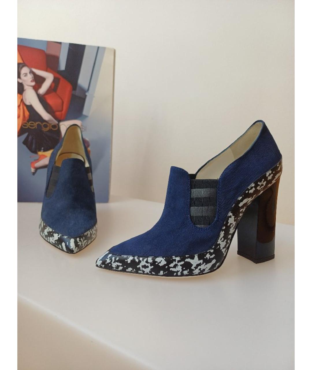 POLLINI Темно-синие нубуковые ботильоны, фото 4